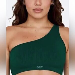 SET ACTIVE Sculptflex Power Shoulder One Strap Green Bra Size L
